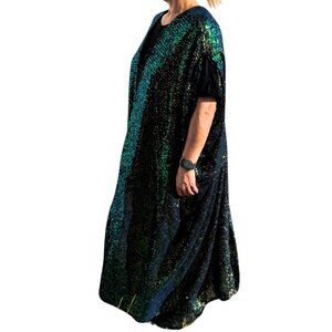 BRAND NEW Jennafer Grace Fully Lined Multicolor Sequin Maxi Kaftan OS Luxe